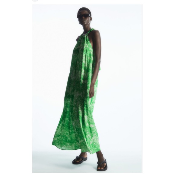 COS Dresses & Skirts - COS Green Abstract Print Sleeveless Tie Back Oversized  Maxi Dress Womens Size 6